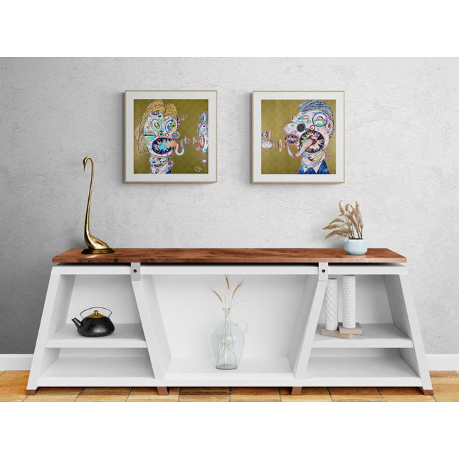 “Homage to Francis Bacon (Study for Head of Isabel Rawsthorne and George Dyer)” by Takashi Murakami, limited edition lithographs displayed in modern interior.