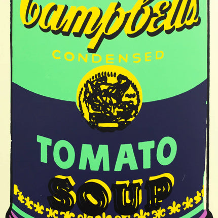 Overall view of “Colored Campbell's Soup - Eggplant” by Andy Warhol, pop art screenprint highlighting bold colors and iconic design.