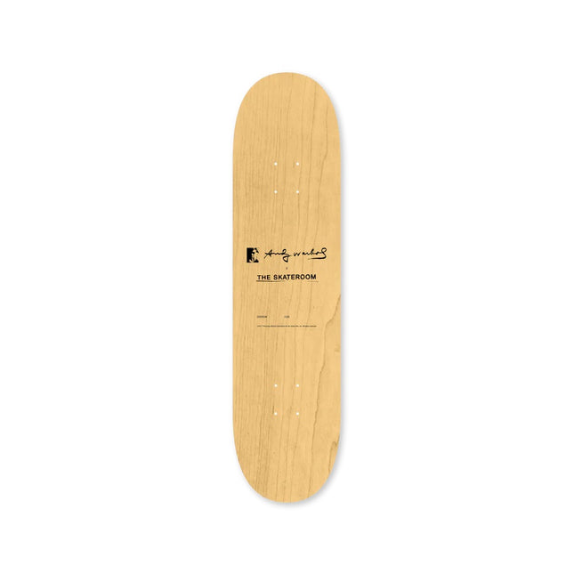 "Sunset (Purple)" skateboard deck by Andy Warhol features natural wood finish with printed signature