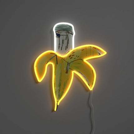 Full artwork view of "Banana YP x JM Basquiat" neon lamp featuring vibrant yellow banana design by Jean-Michel Basquiat.