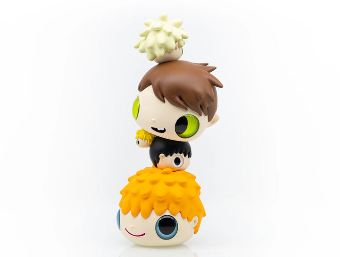 Full view of "Heads Ver.2" by Javier Calleja, contemporary design object depicting stacked cartoon heads with bright colors.