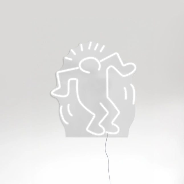 Contemporary neon lamp featuring Keith Haring’s “Dancing Man YP x Keith Haring” design with illuminated outline detail.